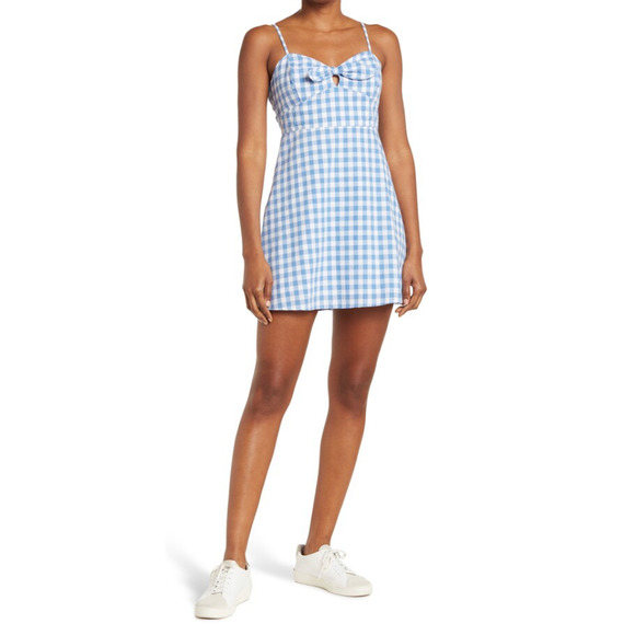 Lumiere Anthropologie Gingham Print Tie Front Dress Blue & White Size Large NWT - Picture 1 of 15